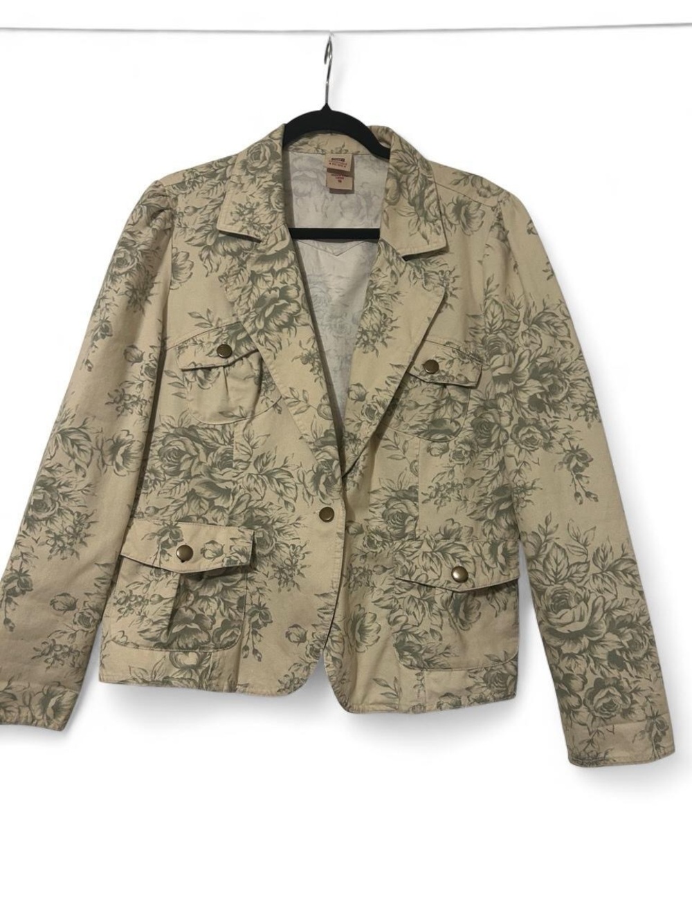 VTG Faded Glory Sage Floral Twill Blazer Jacket Size 16